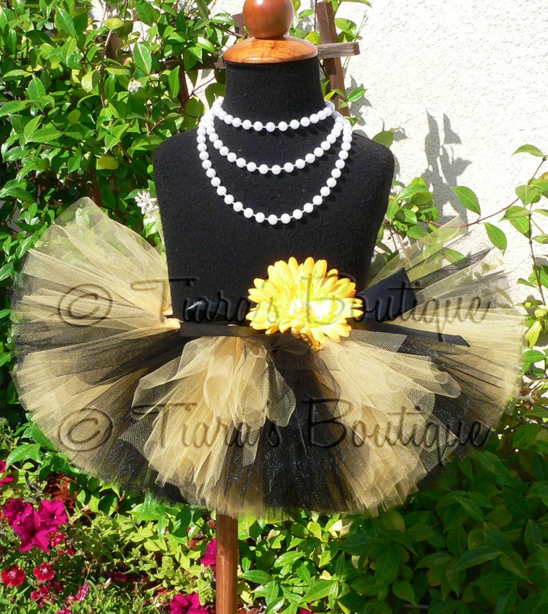 Halloween Tutu - Black Yellow Bee Tutu - Blushing Bumble Bee Tutu - Custom Sewn 6'' Infant Tutu, Newborn Tutu, Baby Tutu, Toddler Tutu