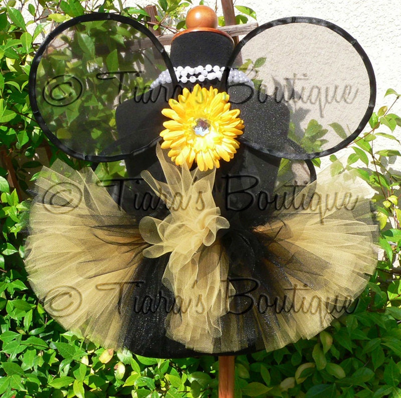 Blushing Bumble Bee - Custom Tutu and Wings Set - Handmade Infant Bee Wings and a 6'' Black and Yellow Tutu - newborn to 12 months