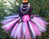 Birthday Tutu - Pink Black White Custom Pirate Pixie Tutu - Sewn 13'' pixie tutu - Skull and Crossbones Rose Clip