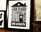 Classic Black - Personalized Family Name House Print - 8x10 - FREE SHIPPING (WORLDWIDE)
