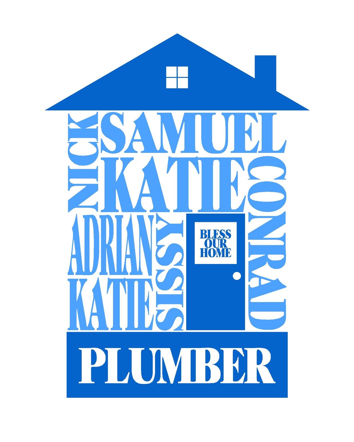 Two Tone Blue - Personalized Family Name House Print - 8x10 - FREE SHIPPING (WORLDWIDE)