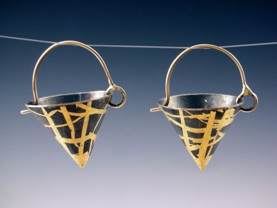 keum boo cone earrings  silver and gold