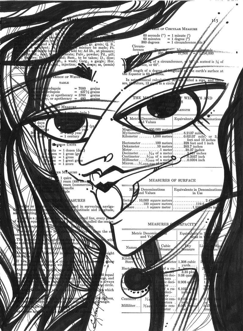 SEXY GODDESS DOODLE 2 Original Illustration on Vintage Book Page Paper