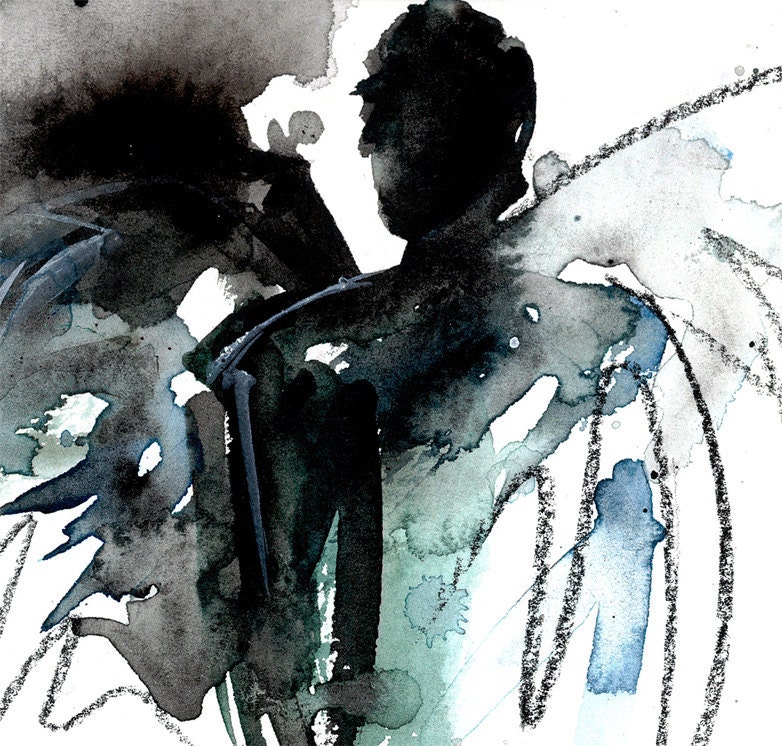 Angel 7 - Original Abstract Watercolor Painting in black mat by Kathy Morton Stanion