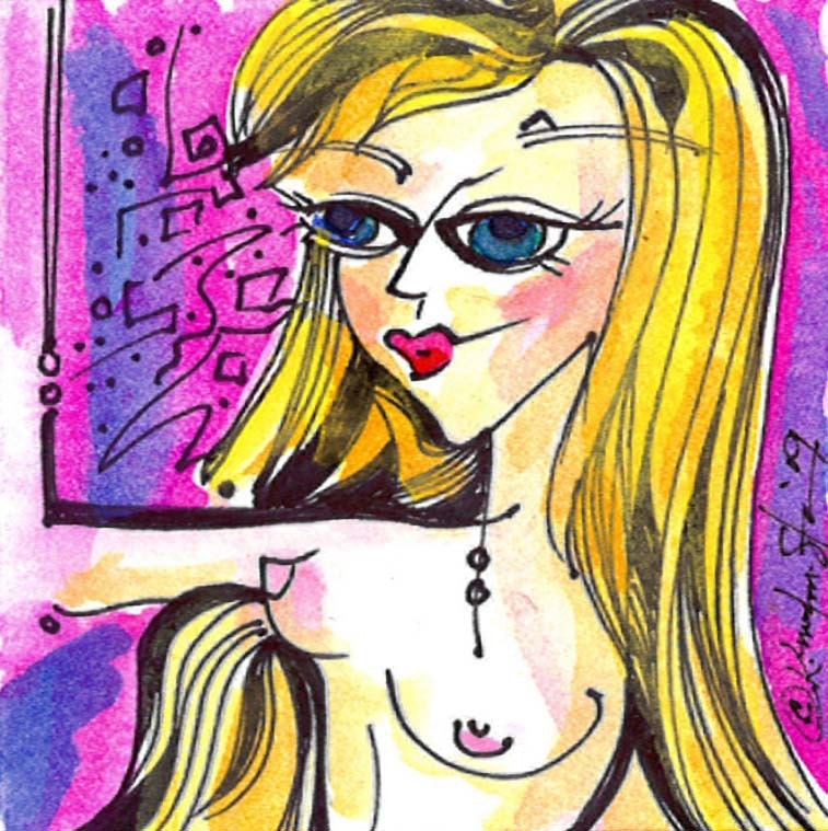 SEXY NUDE GODDESS 16 Original Miniature Watercolor Ink Illustration EBSQ