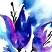 Blooms Of Blue ... Original abstract floral flower Watercolor painting EBSQ ... Free Shipping
