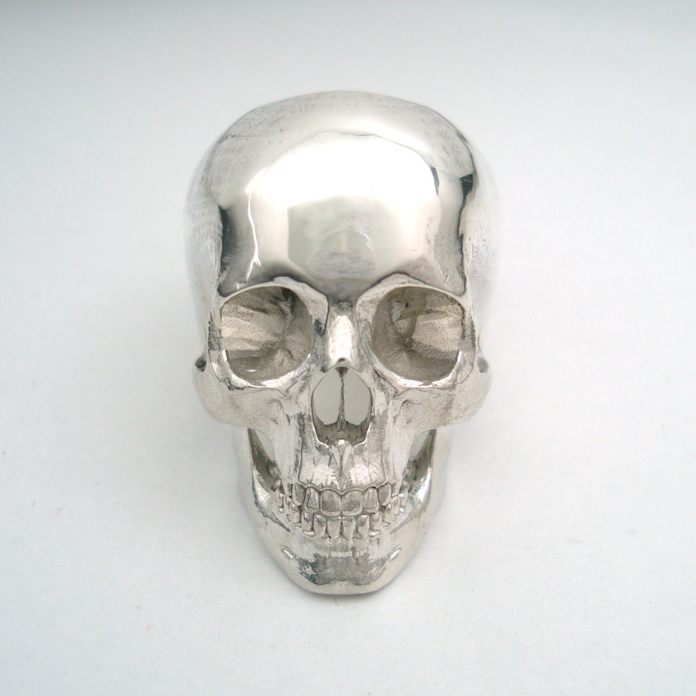 silver skull ring full