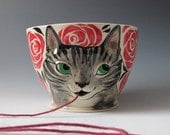 Yarn Bowl - Made to Order Knitty Kitty Cat knitting bowl