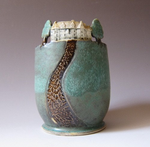 Home Sweet Home - Small Arts and Crafts style Vase / Rose Bowl