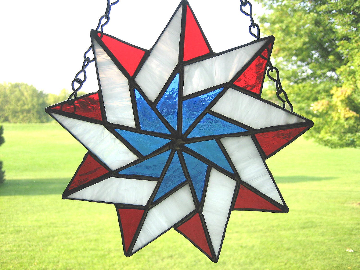 Stained Glass Patriotic Star, Red White and Blue,  Military, Veteran, Memorial Day, 4th of July