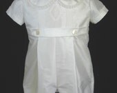 Boys Silk Christening Outfit / Baptismal / Dedication Romper and Bonnet