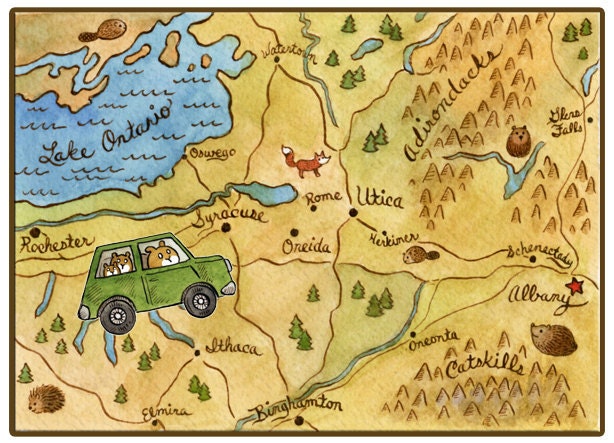 Central New York State Map Art Print Road Trip