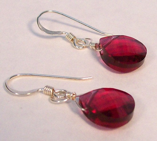 Ruby Teardrop Bridesmaids Earrings in Sterling Silver, fuchsia, hot pink, magenta, wine, merlot, raspberry