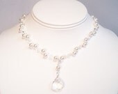 Crystal Teardrop & White Pearl and Crystal Illusion Floating Necklace