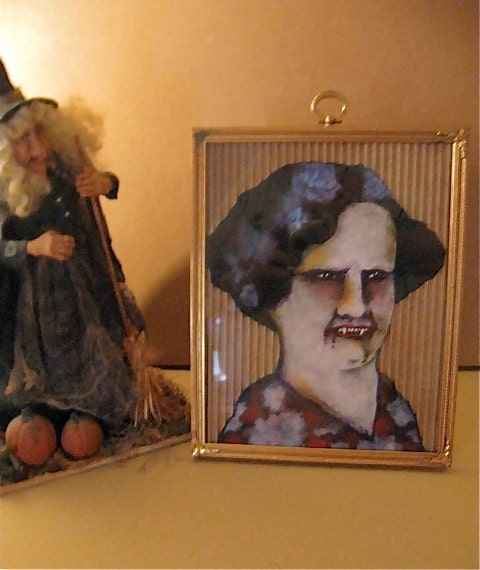 creepy vampire art- Auntie- horror- spooky- euc team- dark- vintage frame