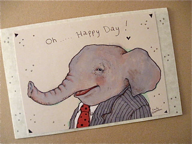 Elephant greeting cards- set-- blank inside- handmade with envelopes- BIG card- and gift cards- oh happy day- laughing elephant