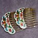 1970s hair combs white Enamel metal dragonfly Art Nouveau style set