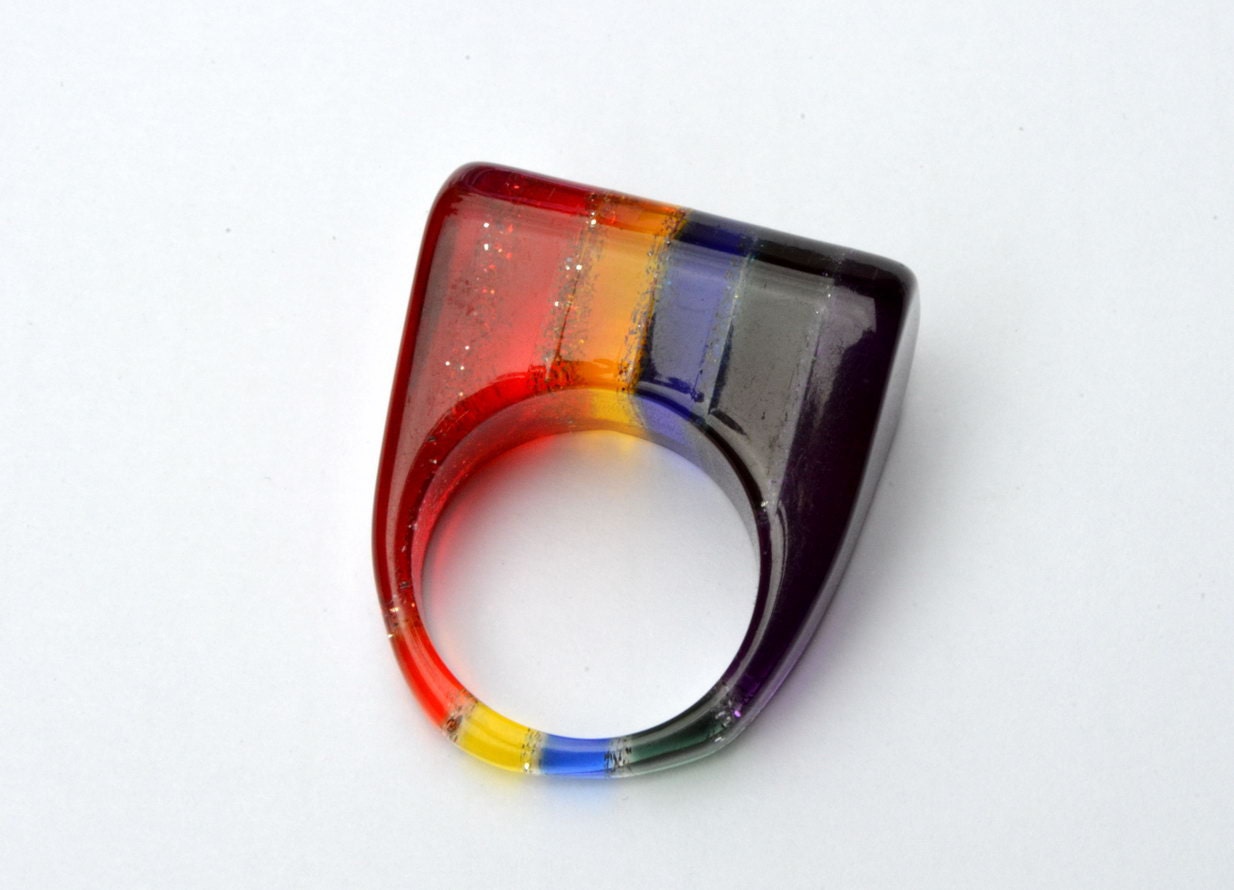 1960s ring Lucite plastic Rainbow mod Geometric 60s vintage