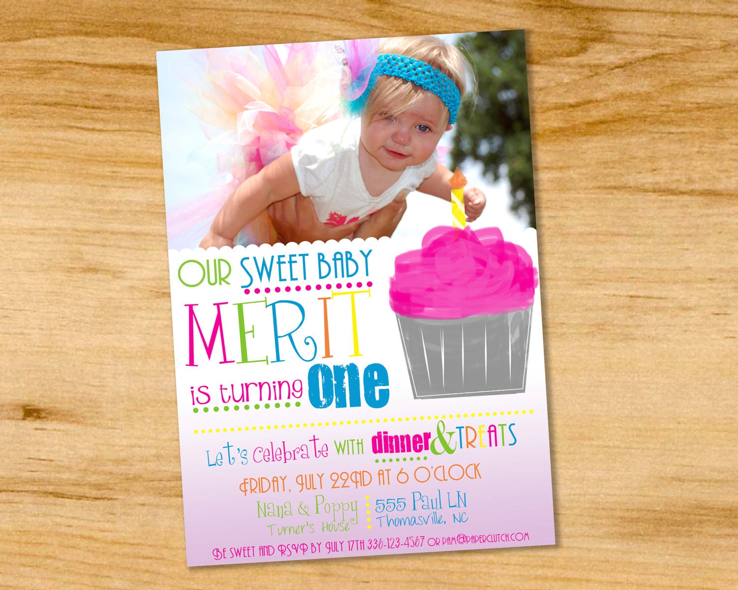 Cupcakes and Sweets- 1st Birthday Party Photo Invitation - Digital File or Printed