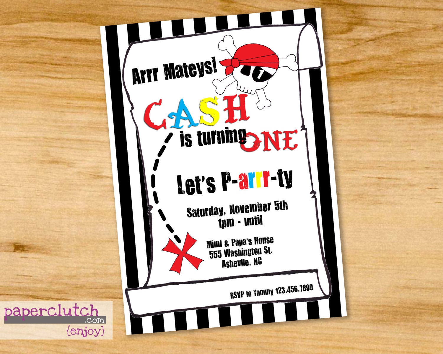 Arrr Mateys- Pirate Birthday Party Invitation - Digital File or Printed