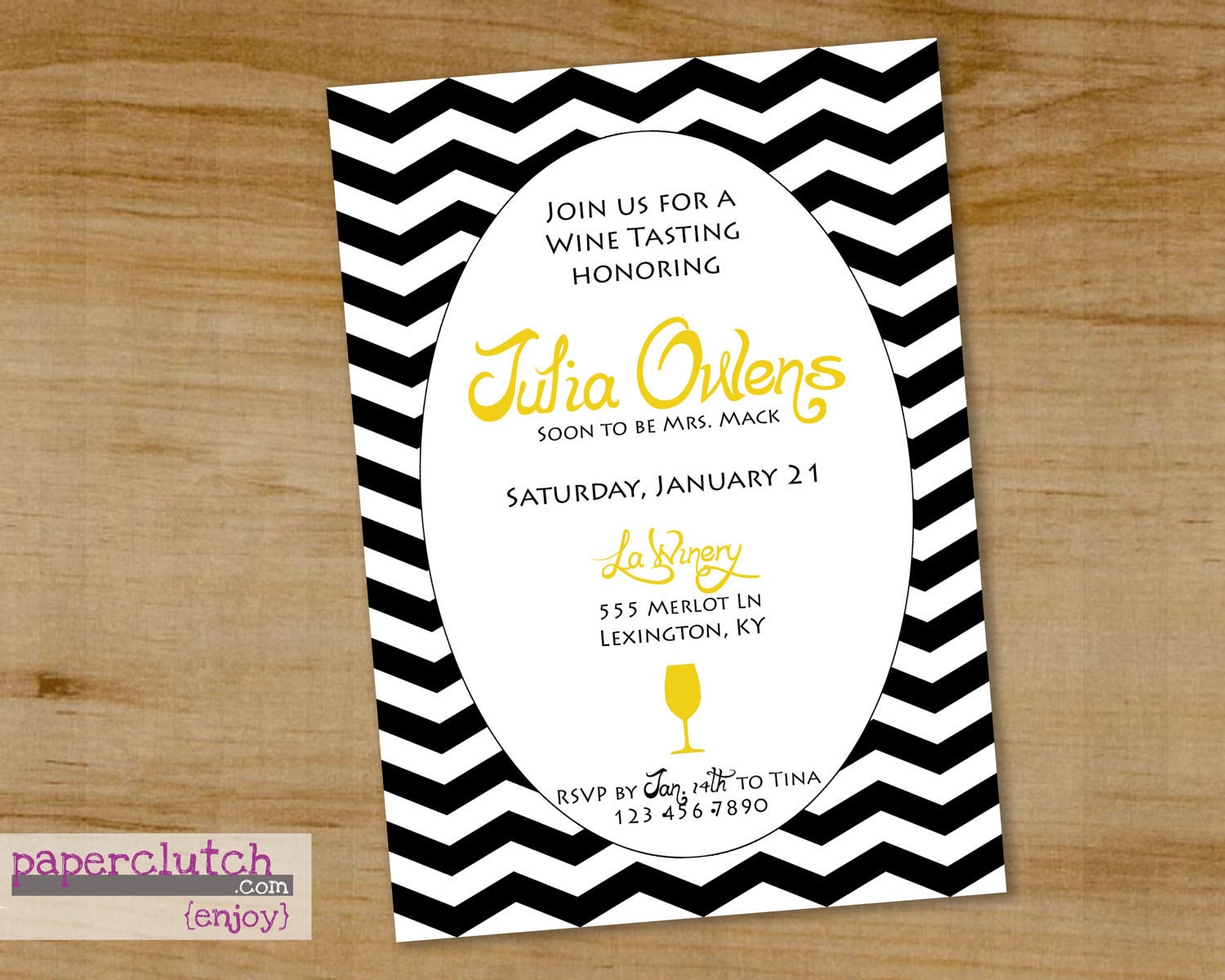 Chevron - Bridal Party Invitation -Wine Tasting - Digital File or Printed