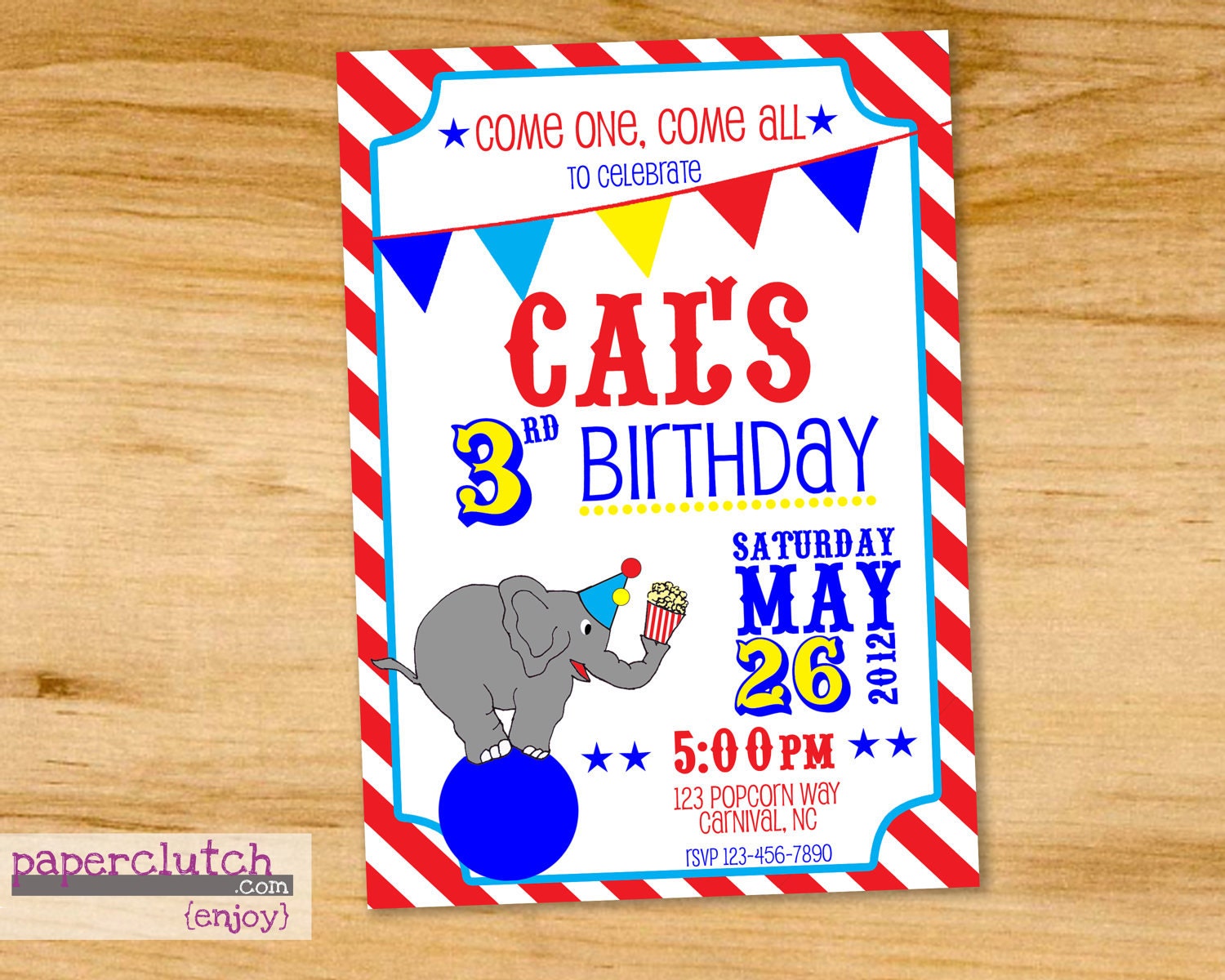 Carnival - Circus - Birthday Party Invitation - Digital File or Printed