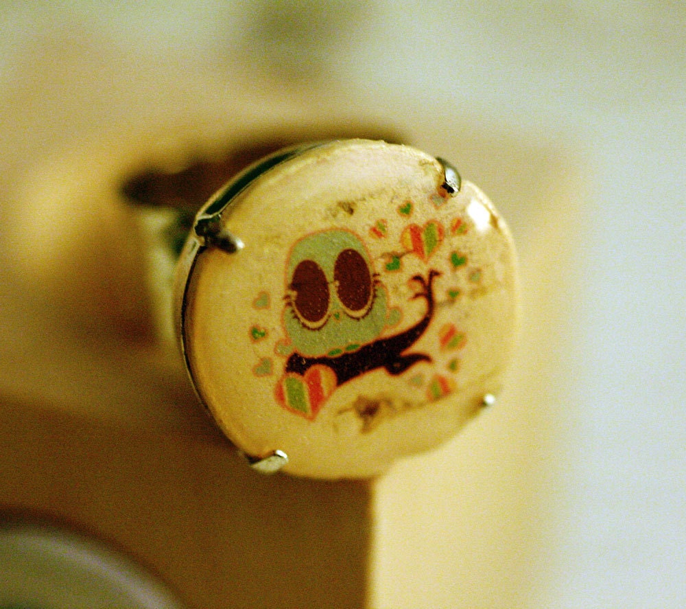 Uncorked Cork Jewelry - Owl Recycled Wine Cork Ring in Wood Block - Upcycled by Uncorked