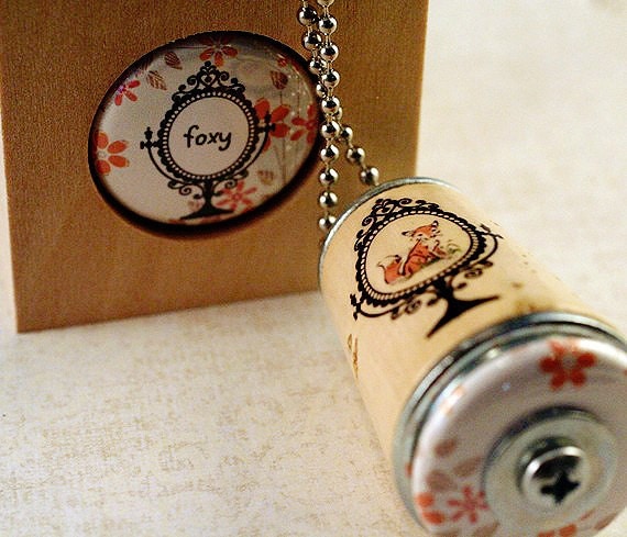 Fox Necklace - Cork in Test Tube and Wood Cube - Upcycled by Uncorked
