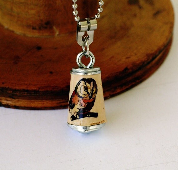 Upcycled Owl Necklace - Cork Jewelry in Test Tube by Uncorked - Mini Woodland