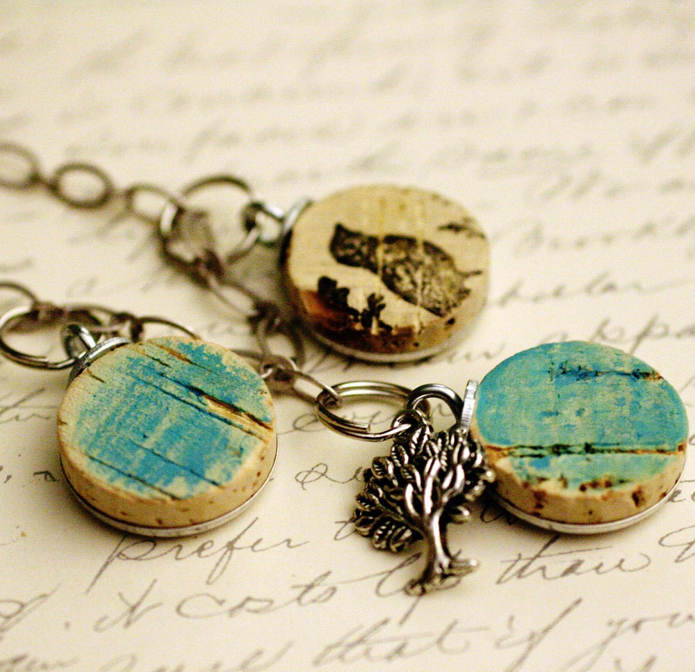Wine Cork Necklace - Bluebirds - Upcycled Silver by Uncorked