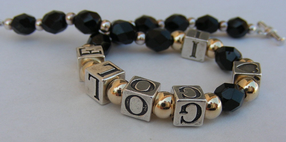 Black golf bracelet sterling silver gold filled I love golf
