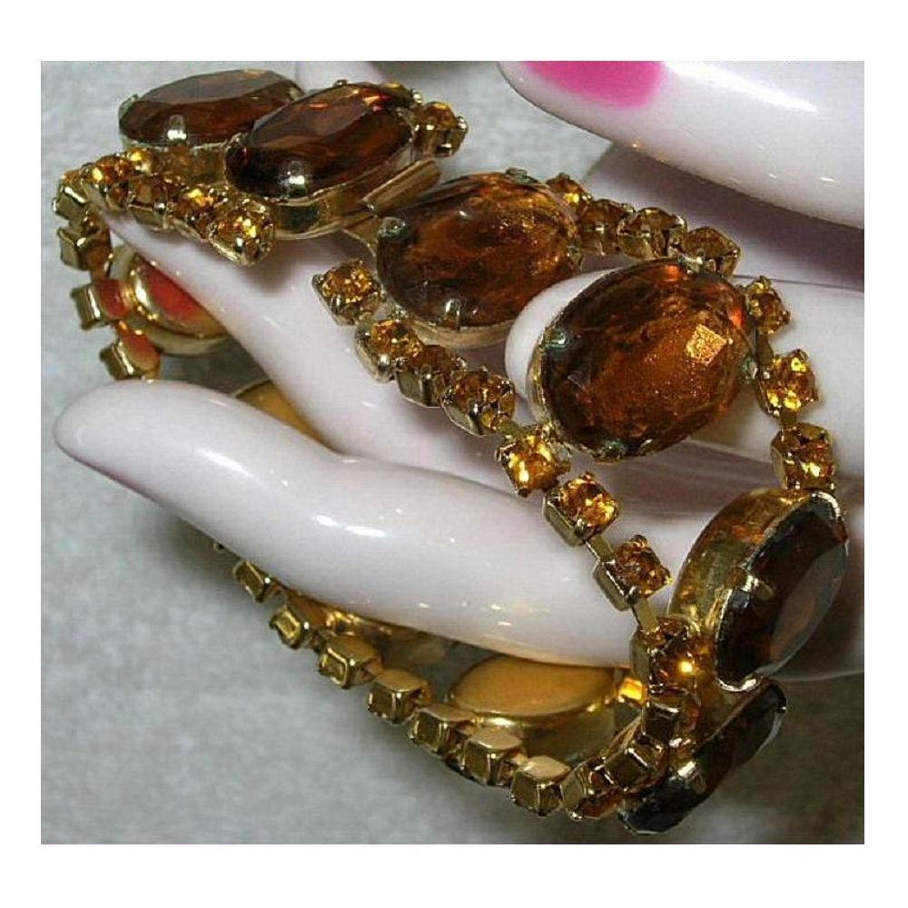Vintage Bracelet Topaz Glass Rhinestones Prong Set Faceted