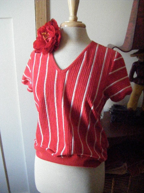Vintage 1940s style Red and White Striped Pull-Over BLOUSE