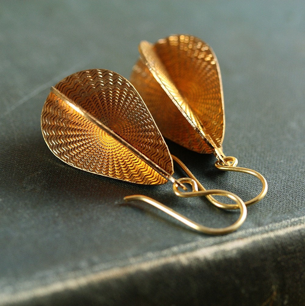 Chinese Lantern Earrings - Vintage Red Brass