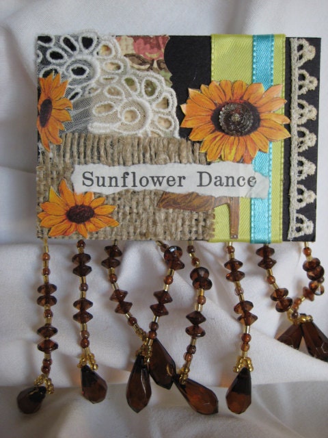 sunflower  aceo trading card mixed media collage