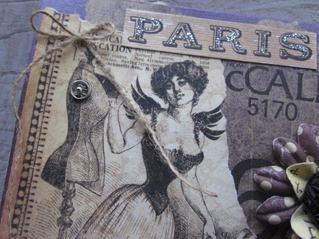 French paris greeting card steampunk corset woman one of a kind blank woman