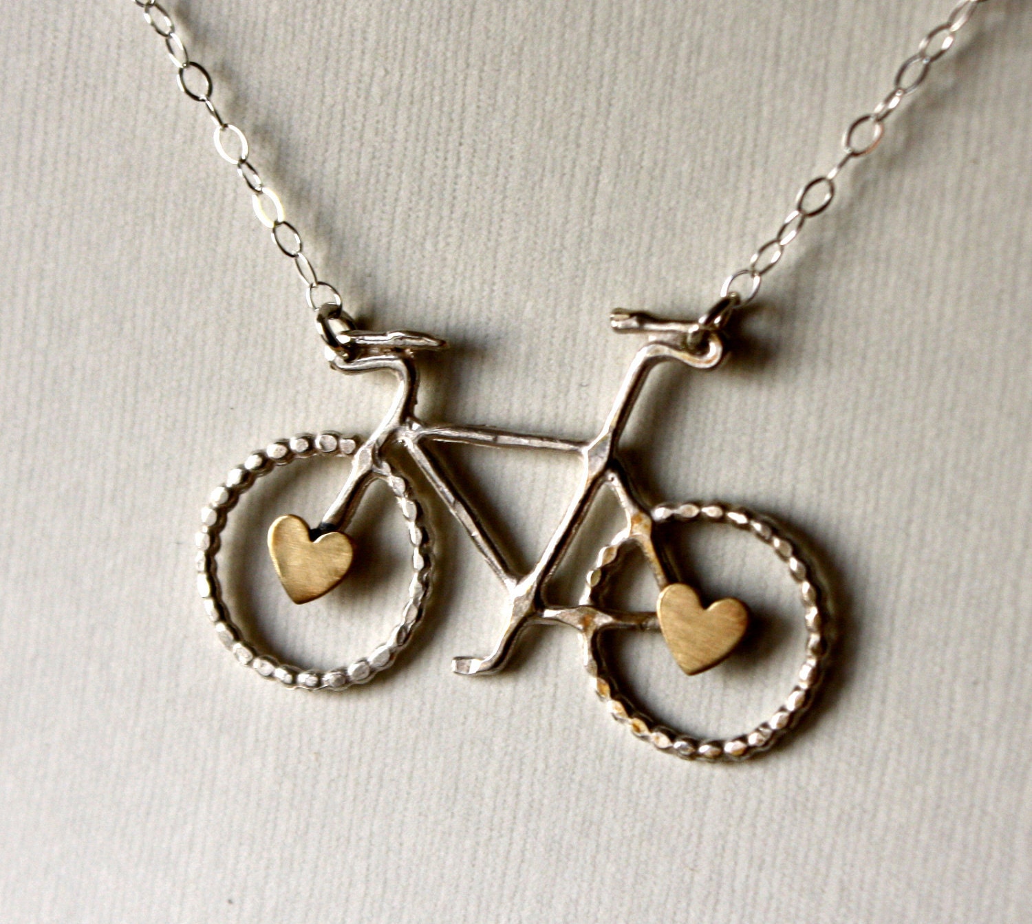 Ready to Ship- Le Petit Bike Necklace with Hearts by Rachel Pfeffer