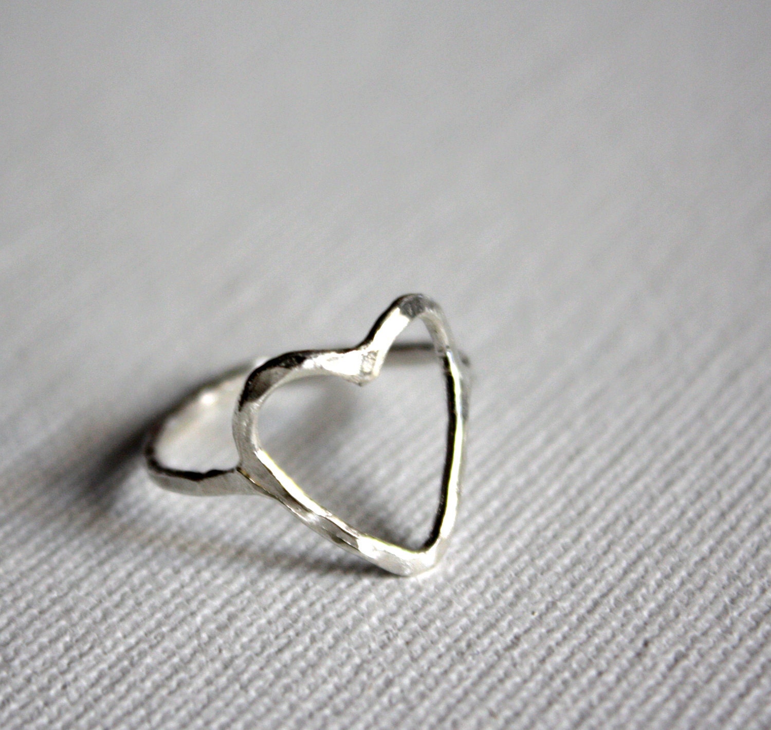 Hammered Open Heart Ring- Sterling Silver