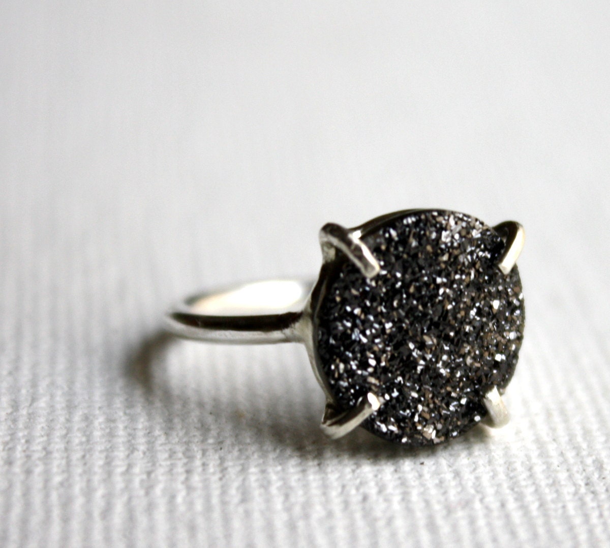 Sparkling Black Graphite Drusy in Handmade Prong Setting- Rachel Pfeffer