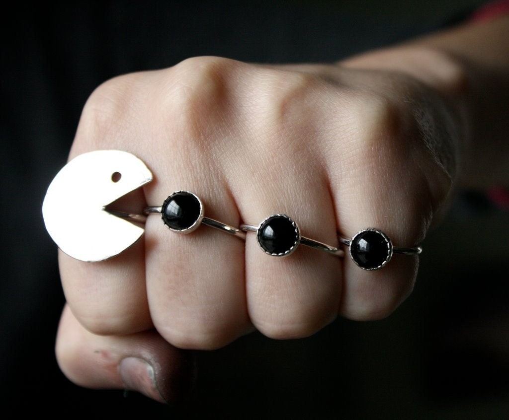 Pacman Ring Series- Sterling Silver and Black Onyx