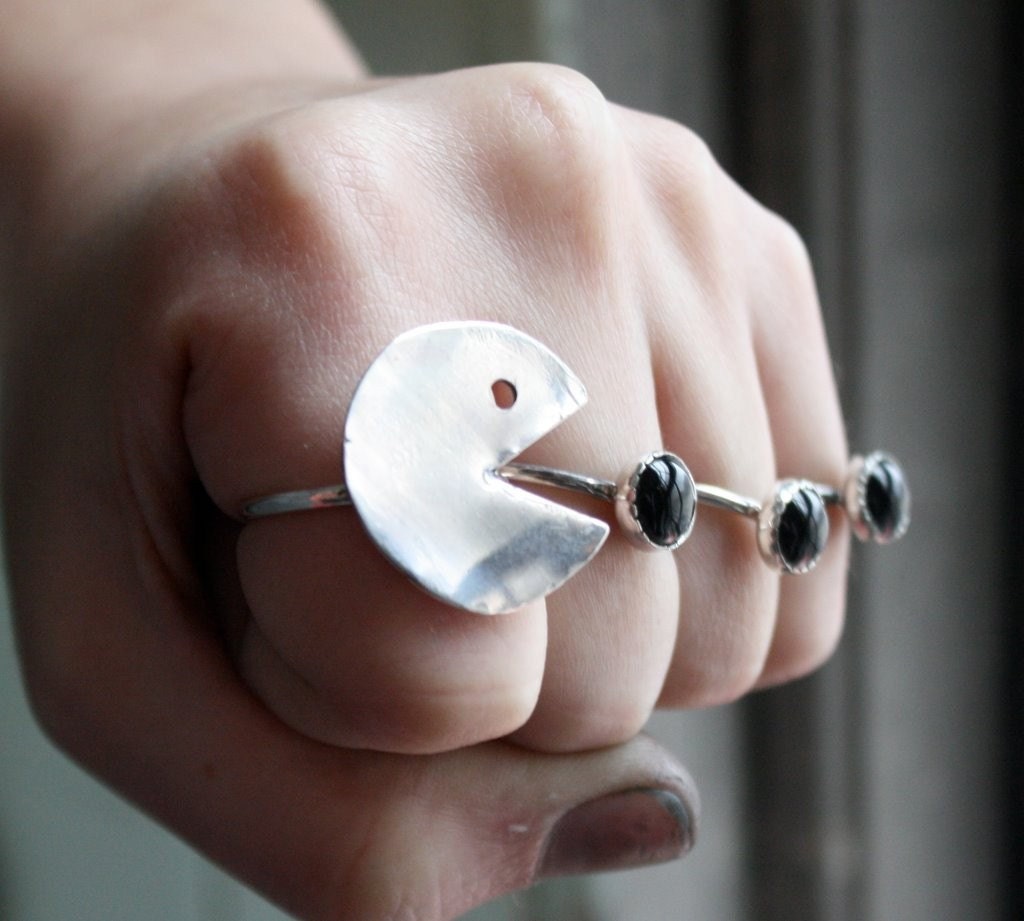 Pacman Ring Series- Sterling Silver and Black Onyx