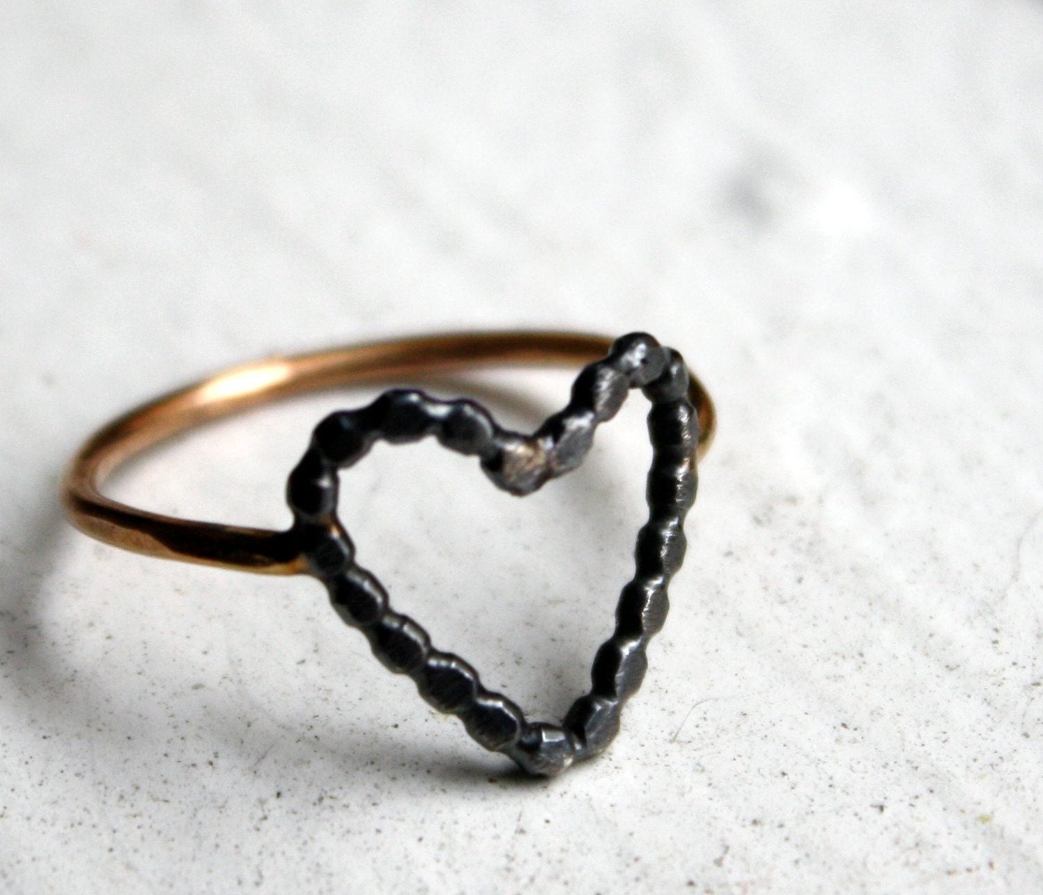 Black and Gold Heart Ring- Sterling Silver and14k Goldfill by Rachel Pfeffer
