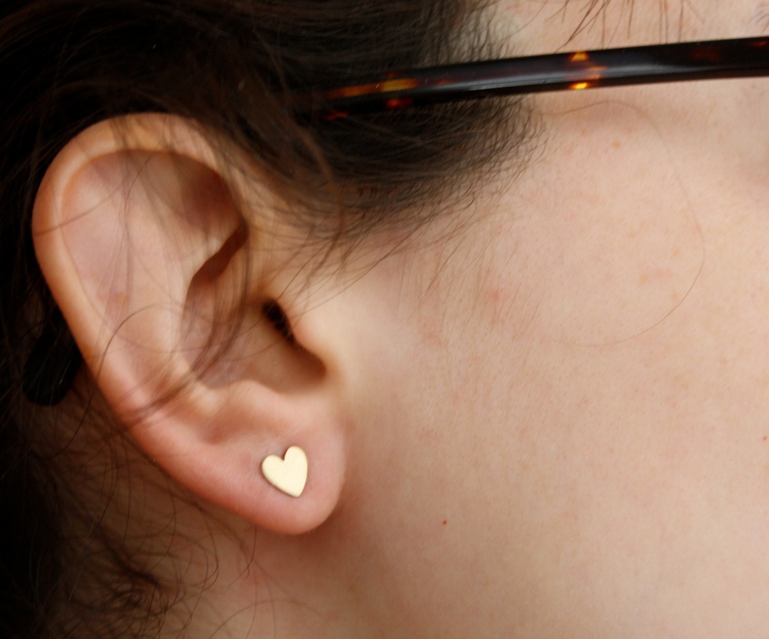 Tiny Brass Heart Studs with Sterling Silver Posts- Ready to ship