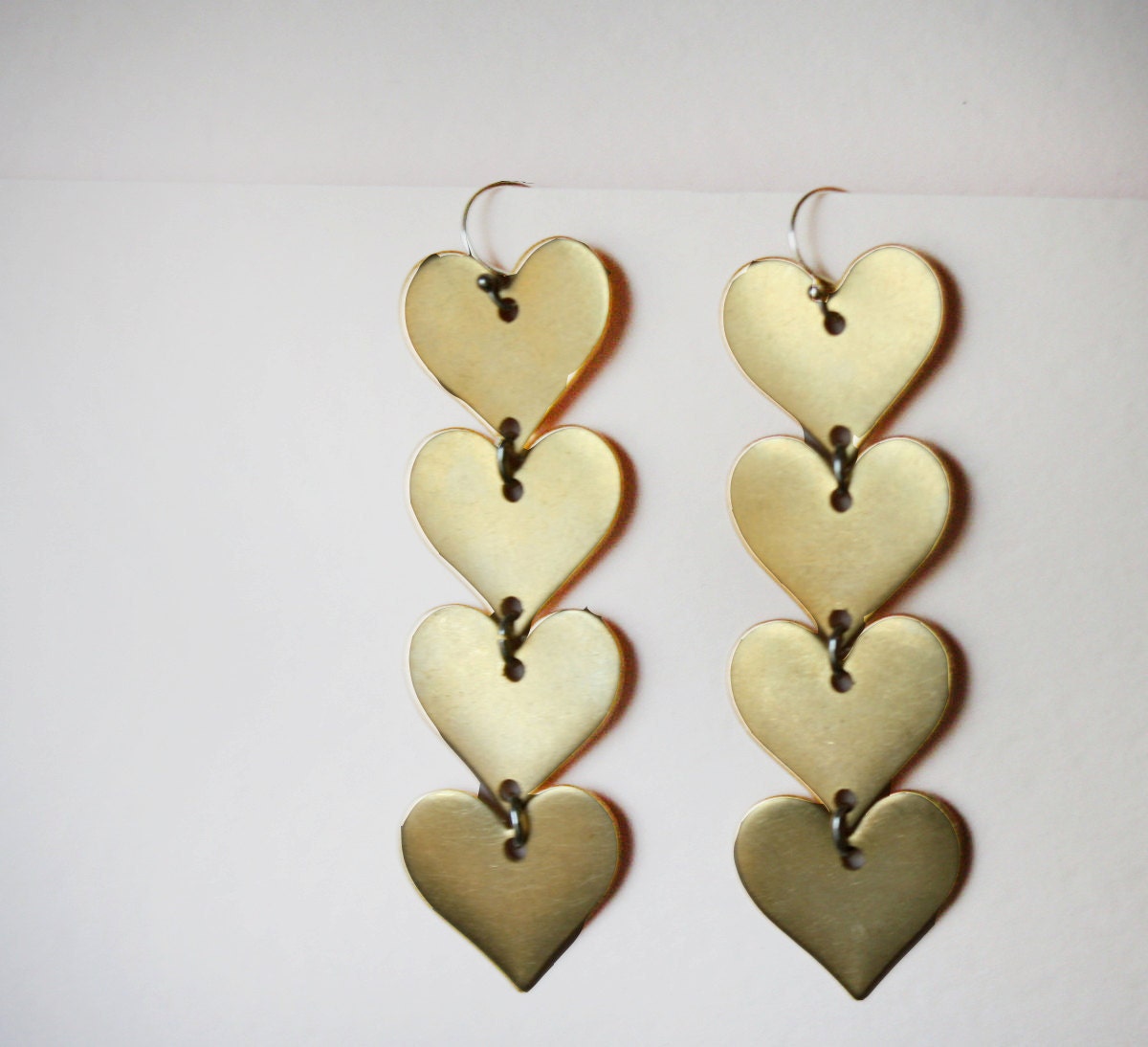 Valentines Day - Brass Heart Dangle Earrings- Handmade and Wonderful