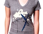 SNIP V-neck T-shirt on Heathered Gray - Women's Scissors Tee Shirt  XS S M L XL 2X 3X