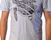 Tattoo Sea Turtle Cool Shirt on Powder Blue - Men's Tee Shirt S M L XL 2XL 3XL