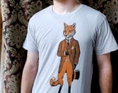Dapper Fox Tshirt on silver - Men's animal shirt in S M L XL 2X 3X