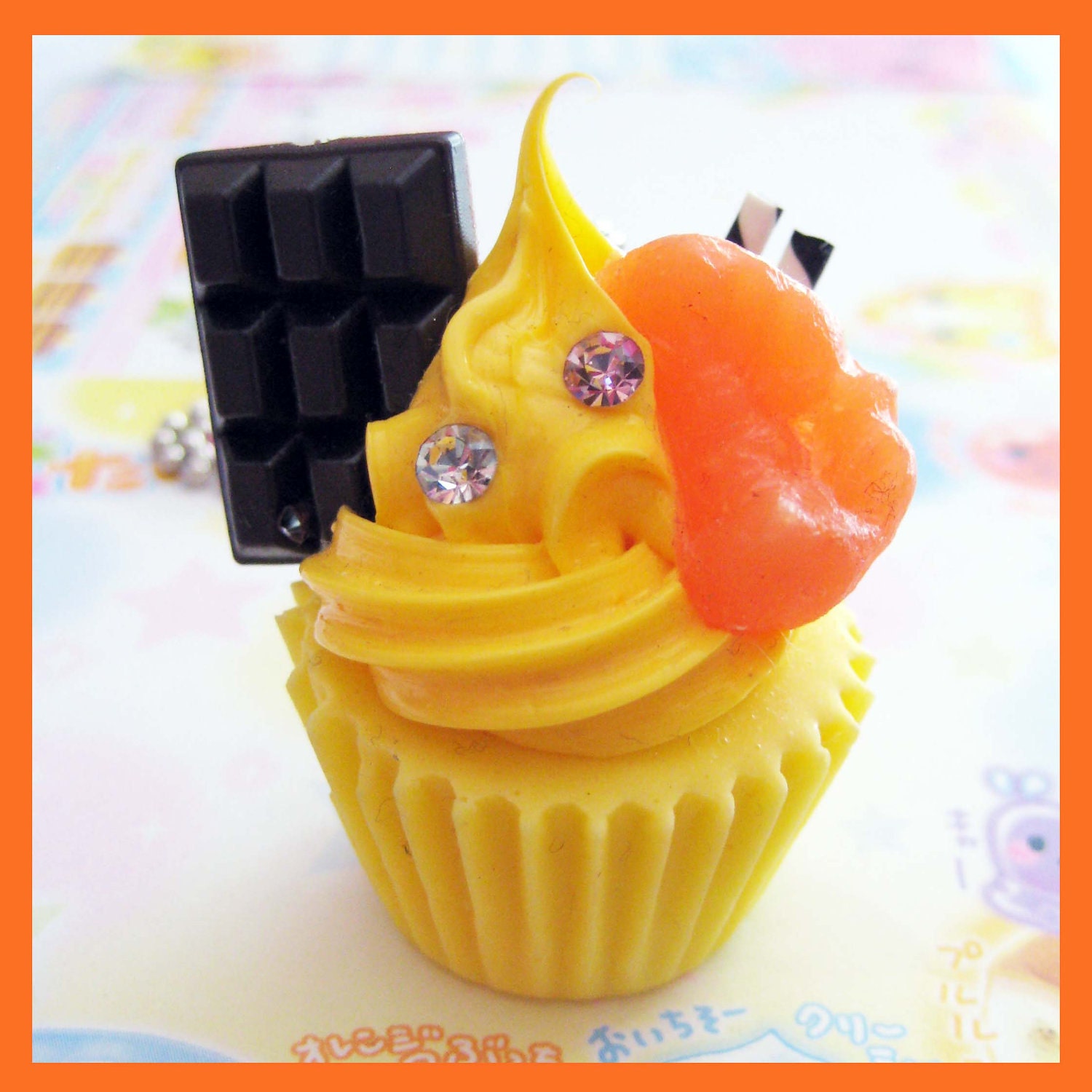 Big Vanilla and Orange Cupcake Necklace