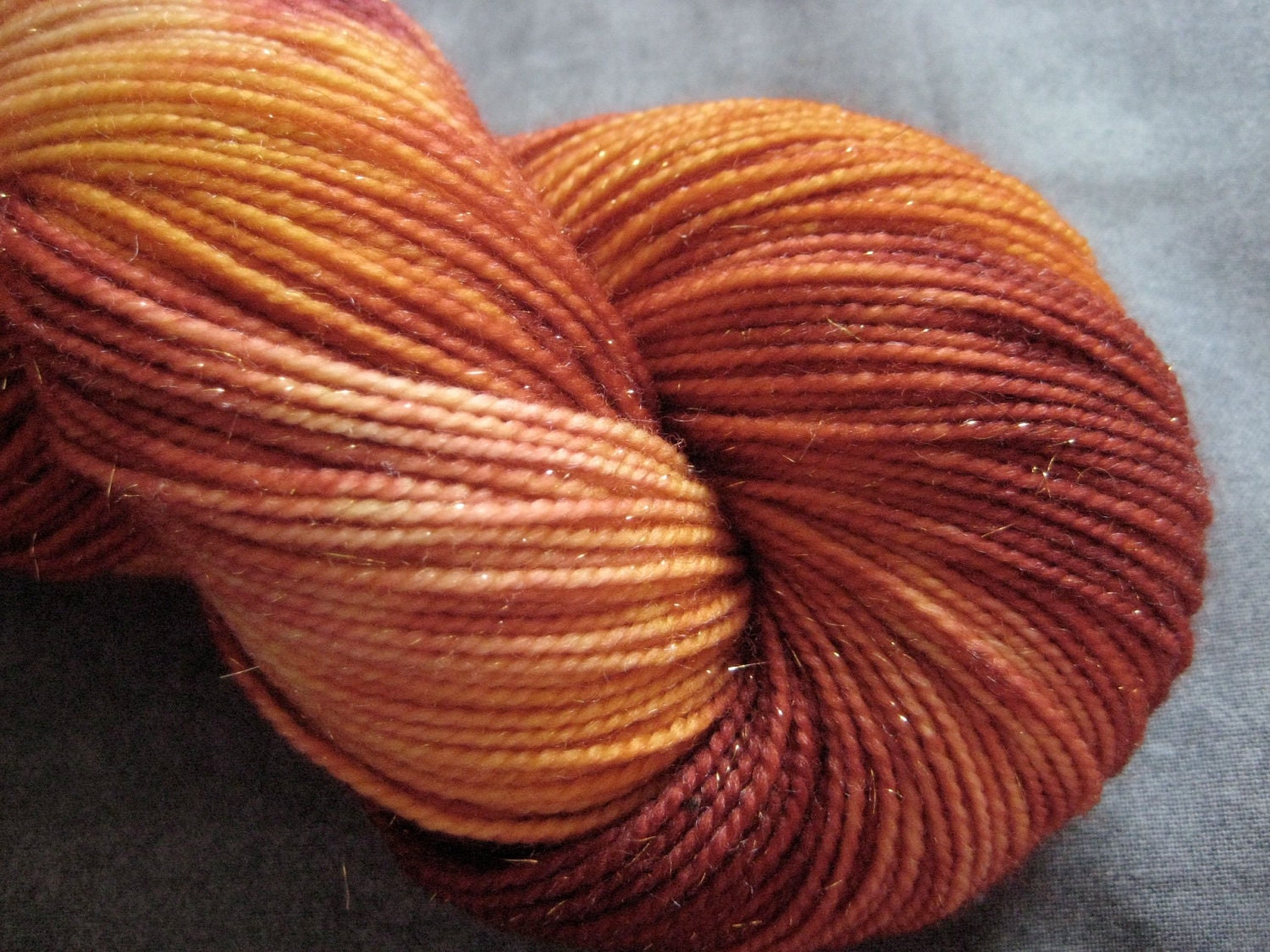 Hand Dyed Sparkle Sock Yarn - 438 yds - "Blood Orange"