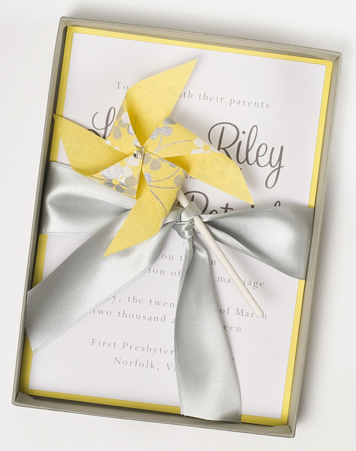 Luxury, Boxed, Summer Pinwheels Wedding Invitation - SUMMER STEEL